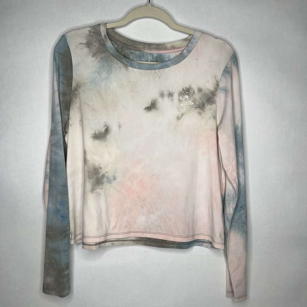 Wallflower Women's Tie-Dye Long Sleeve Shirt Size Large Soft Hippy Punk Cropped